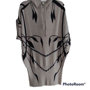 Cashmere Tunic Graphic Print Hoodie Top Sweater M